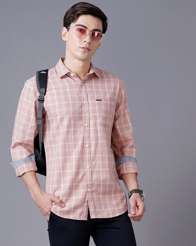 Men Orange Cotton Slim Shirt