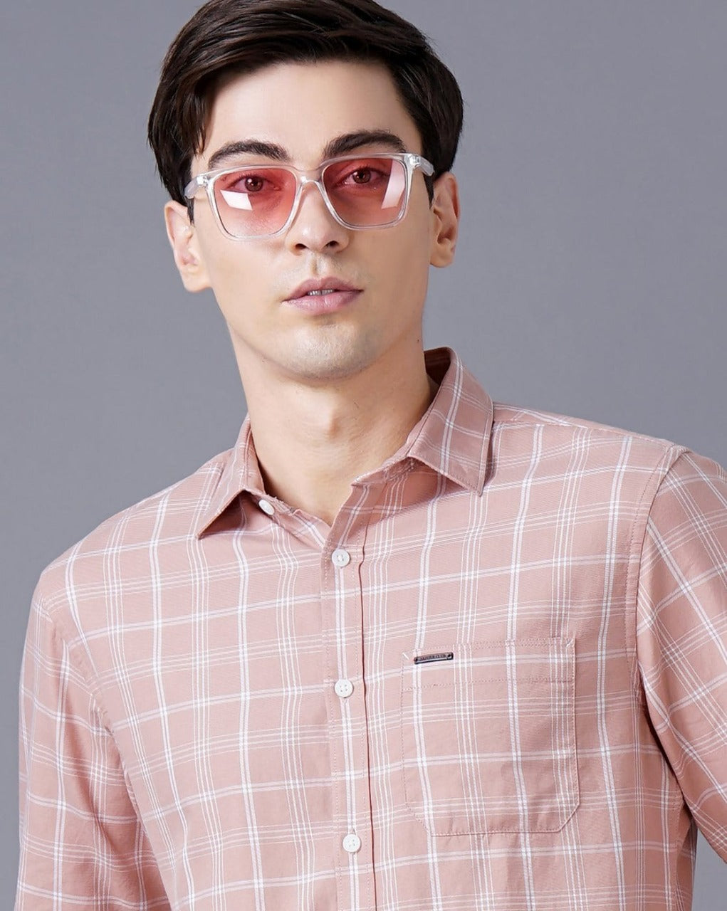 Men Orange Cotton Slim Shirt