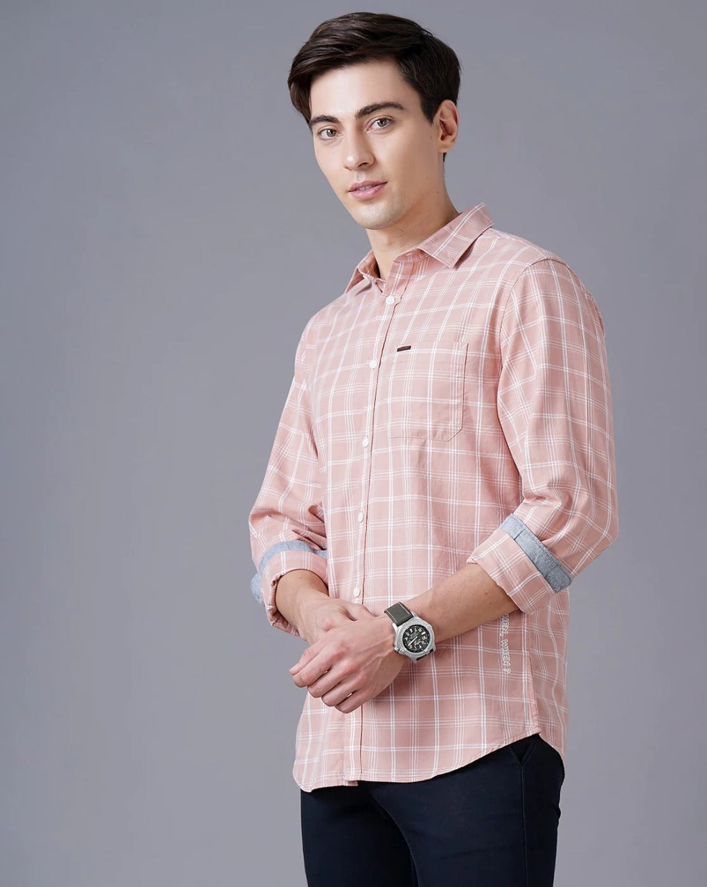 Men Orange Cotton Slim Shirt