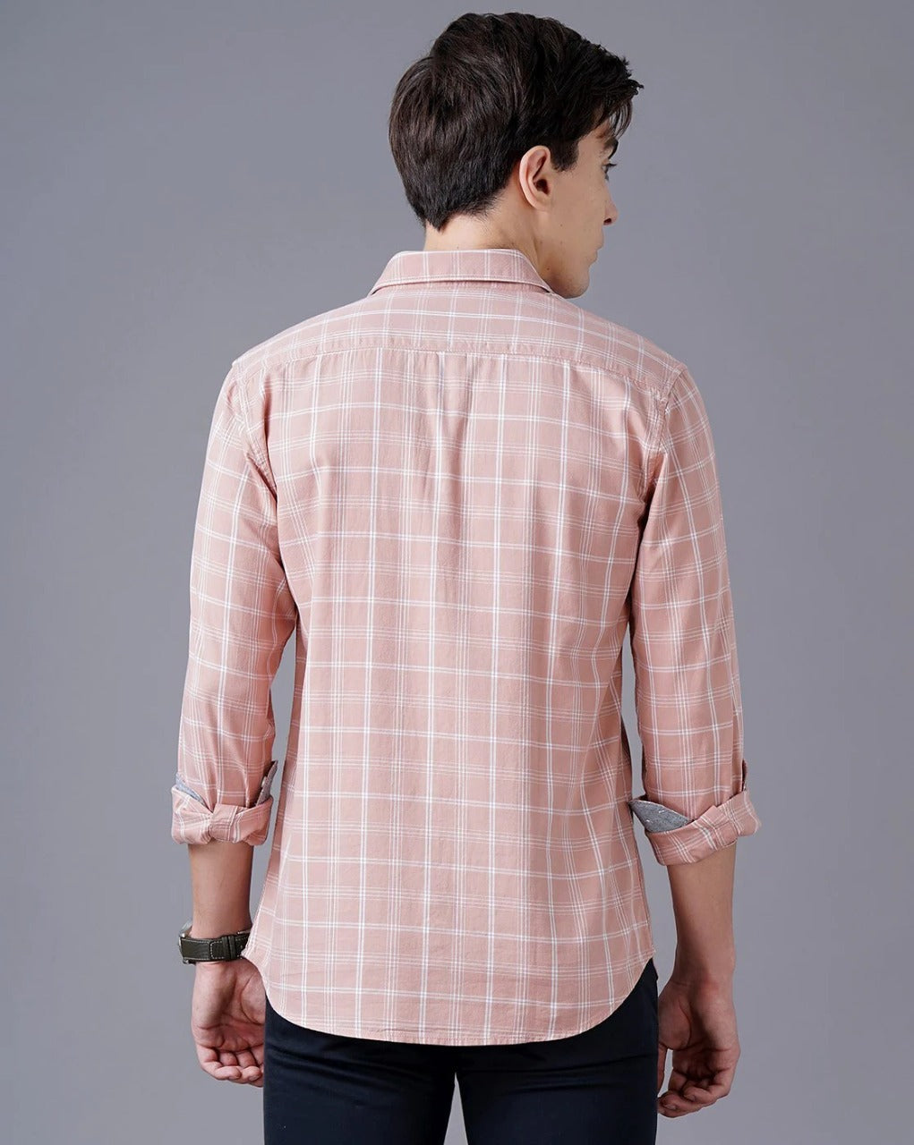 Men Orange Cotton Slim Shirt