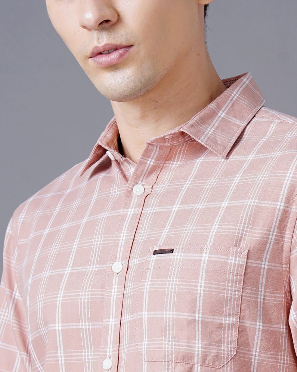Men Orange Cotton Slim Shirt