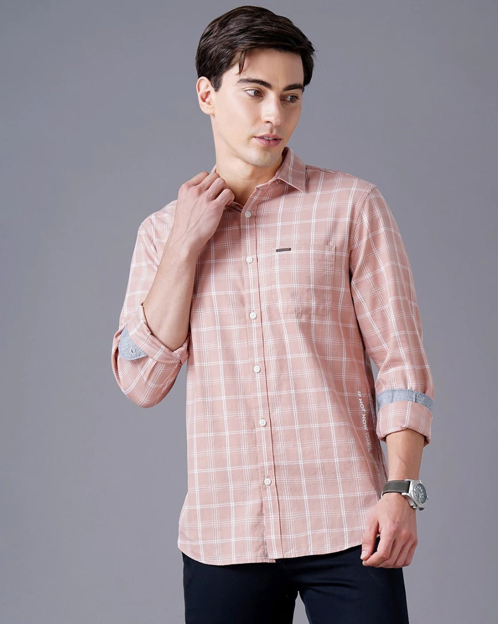 Men Orange Cotton Slim Shirt