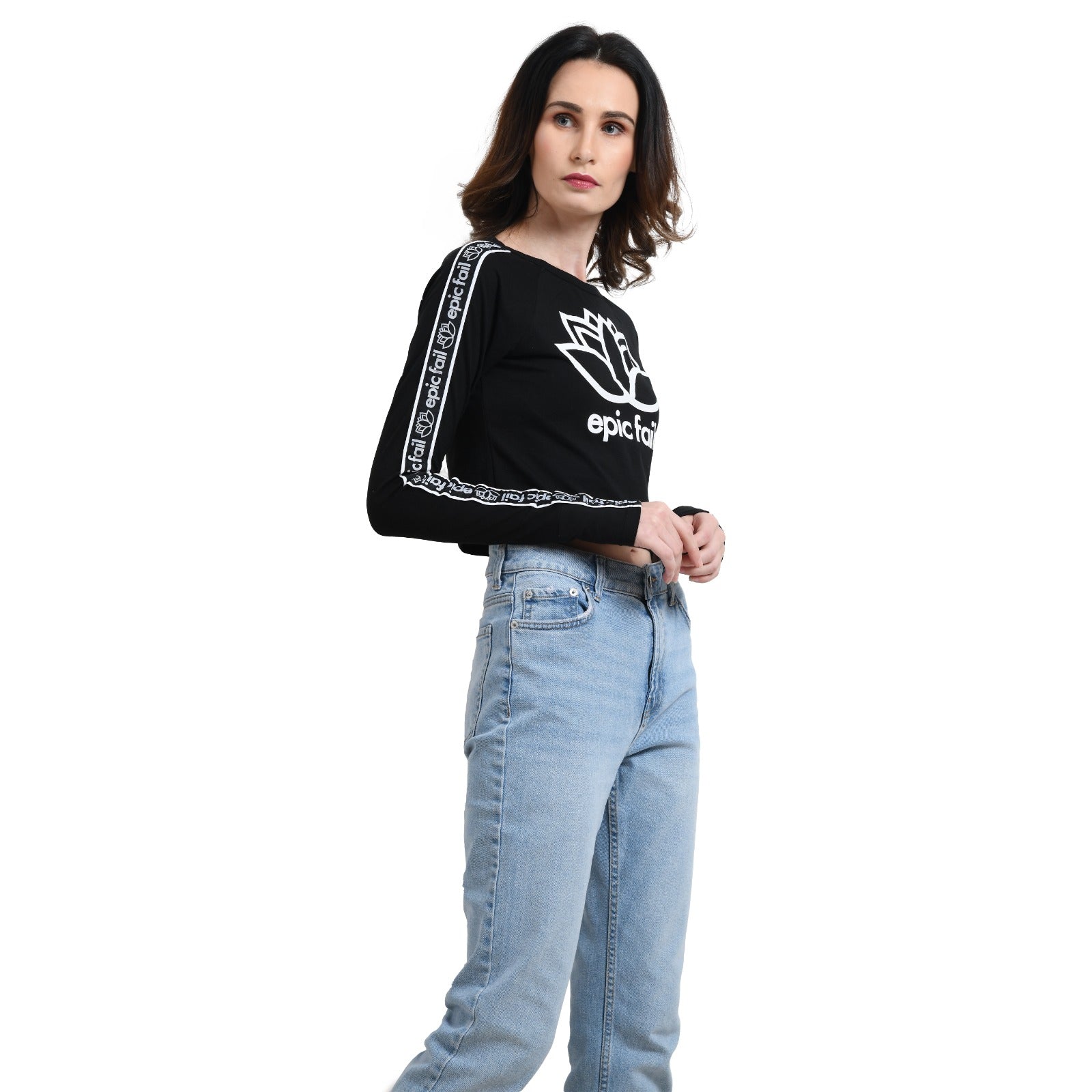 Women Black Crop Printed Top