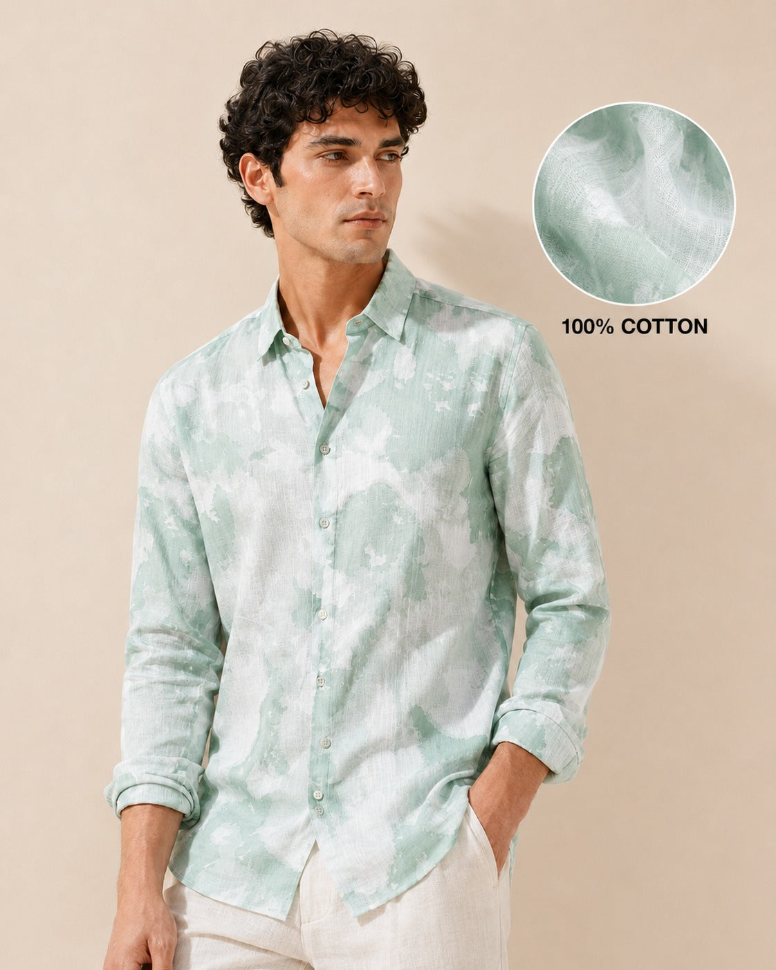 Men Green Watercolor Print Shirt