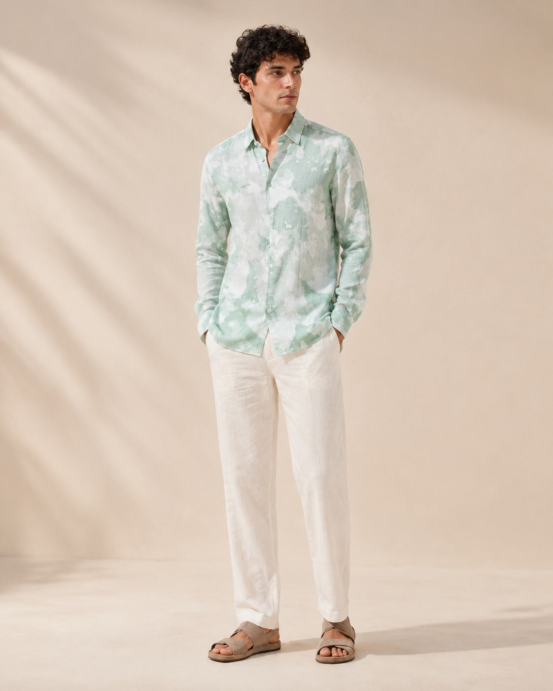 Men Green Watercolor Print Shirt