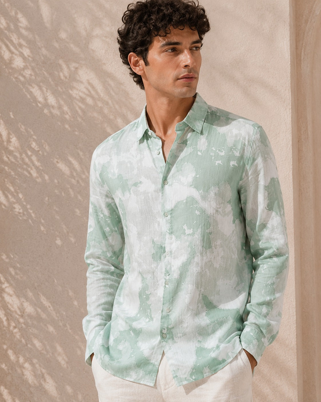 Men Green Watercolor Print Shirt