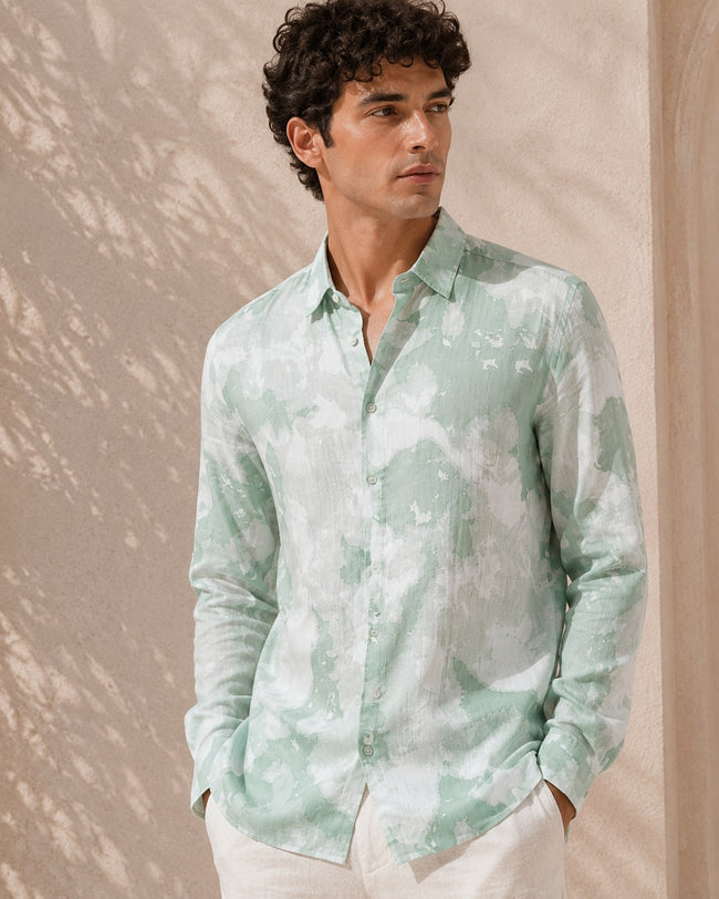 Men Green Watercolor Print Shirt