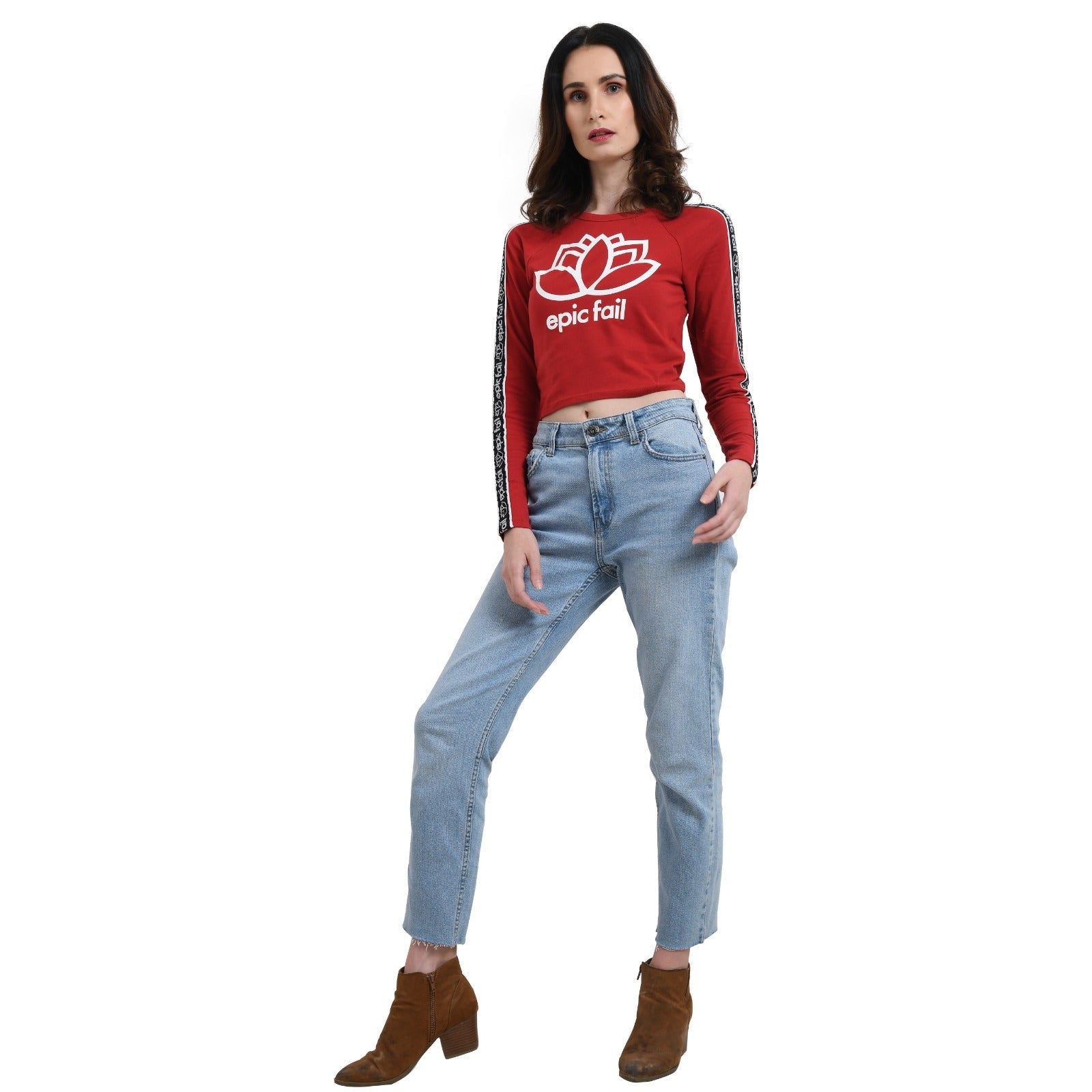 Women Red Crop Printed Top