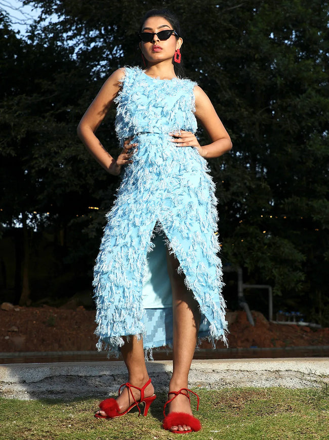 Women Blue All-Around Tassel Co-Ord Set