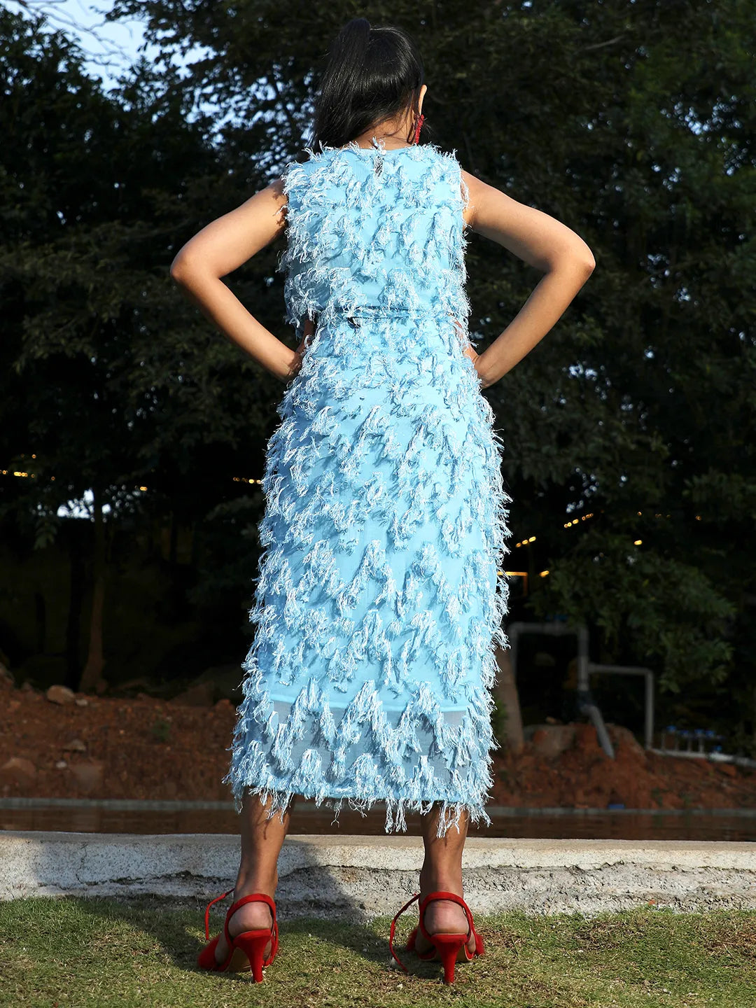 Women Blue All-Around Tassel Co-Ord Set