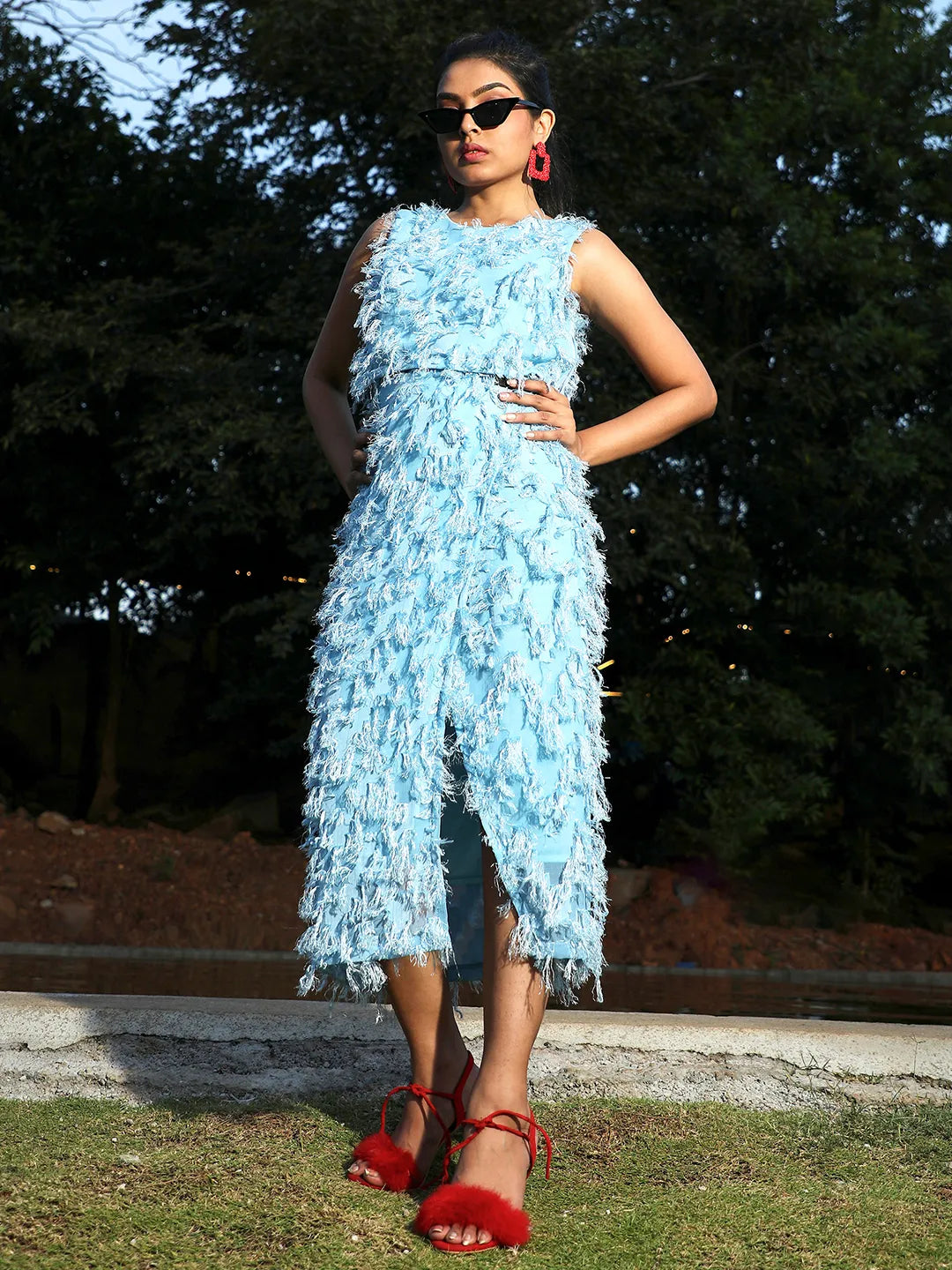 Women Blue All-Around Tassel Co-Ord Set