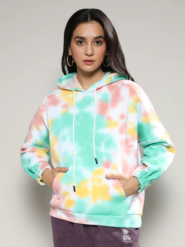 Women Multi Tie-Dye Oversized Pullover Hoodie