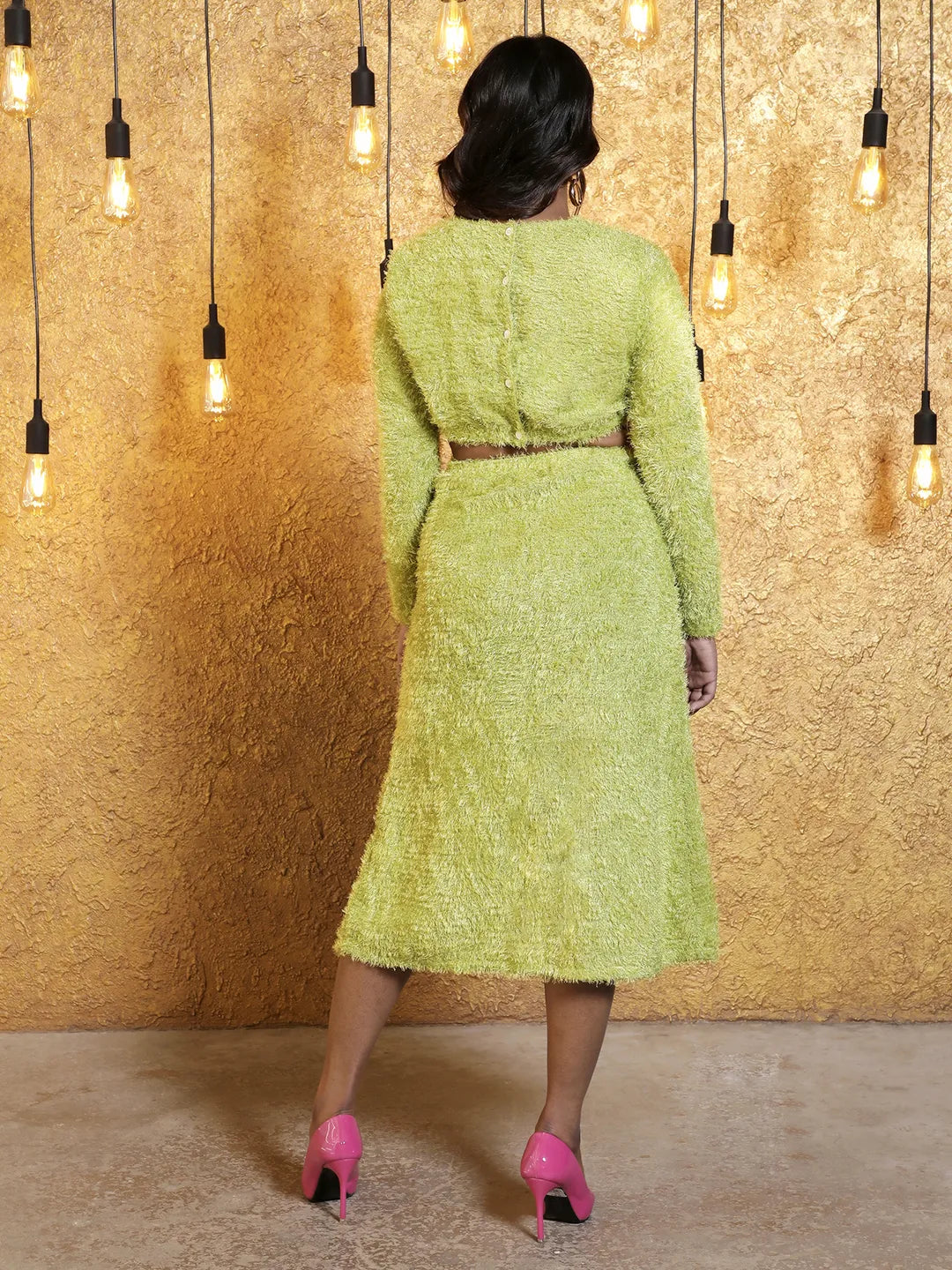 Women Orange Sherpa Cut-Out Dress