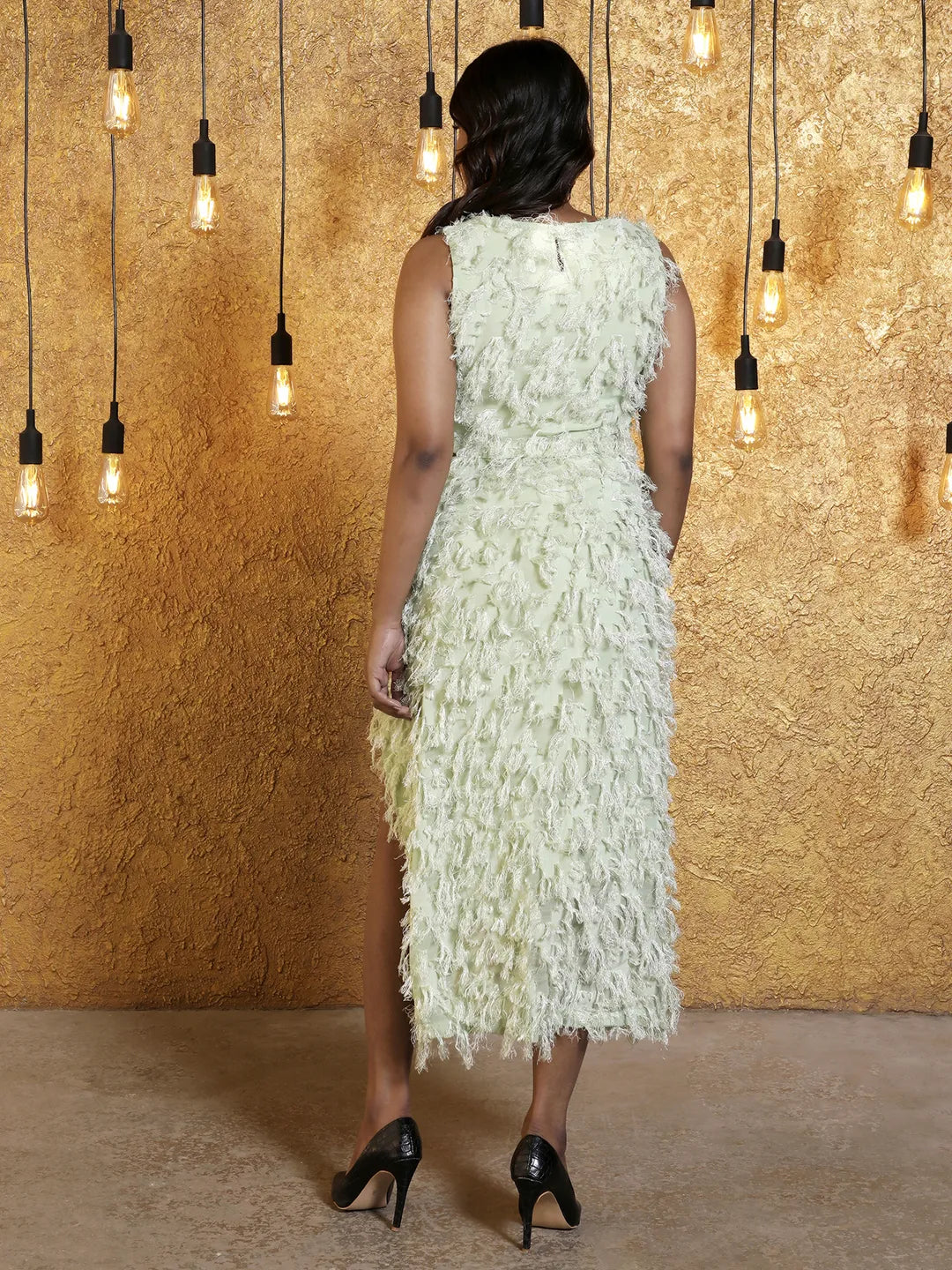Women Green Tassel Crop Co-Ords