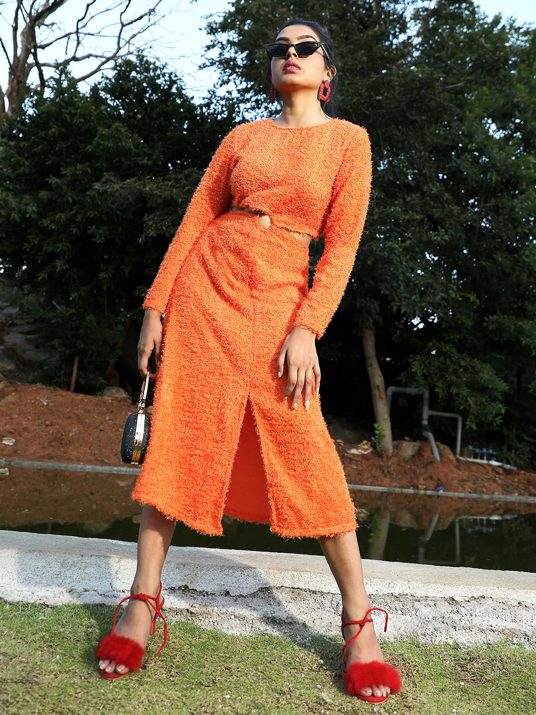 Women Orange Cut-Out Dress