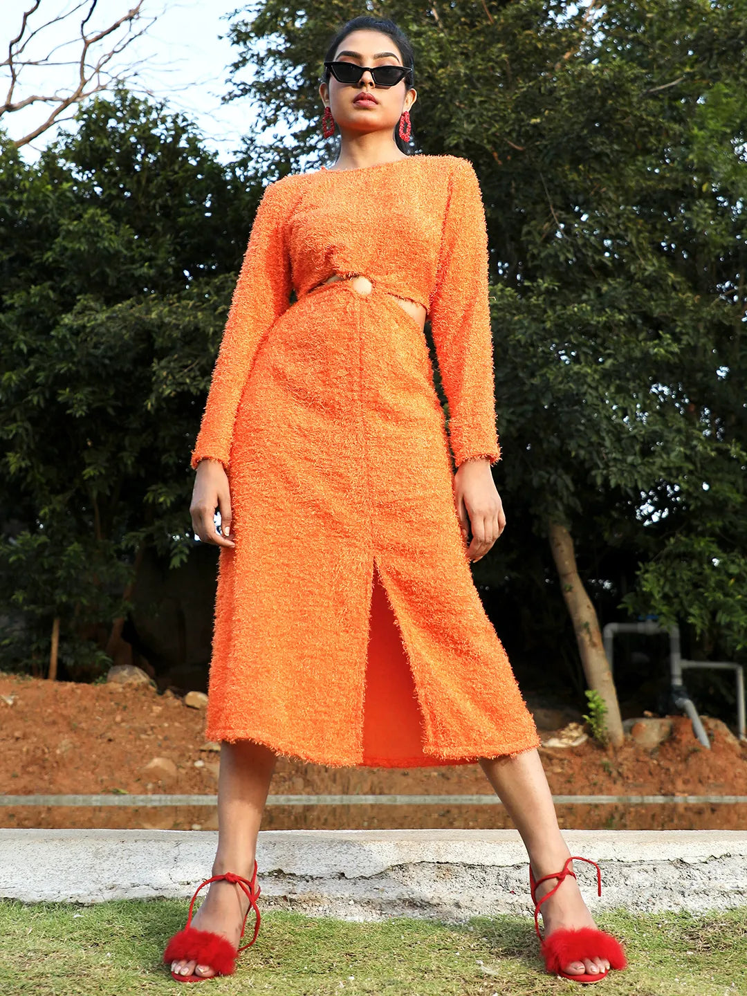 Women Orange Cut-Out Dress
