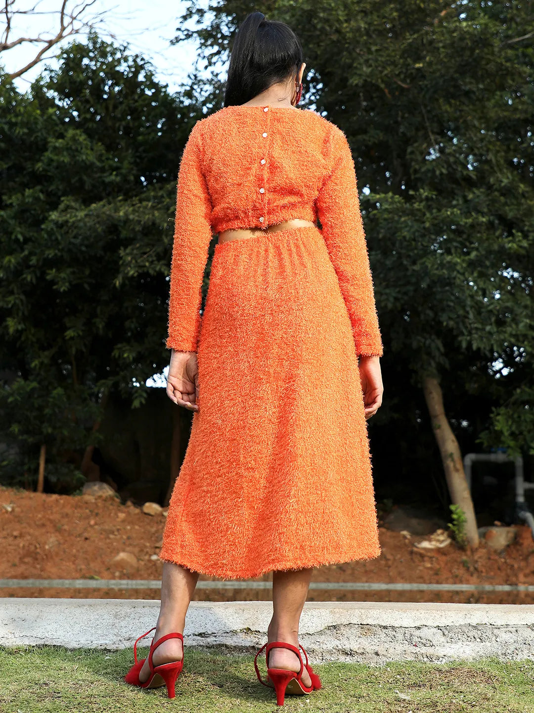 Women Orange Cut-Out Dress