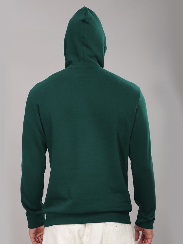Men Green Cotton Fleece Printed Hoodie