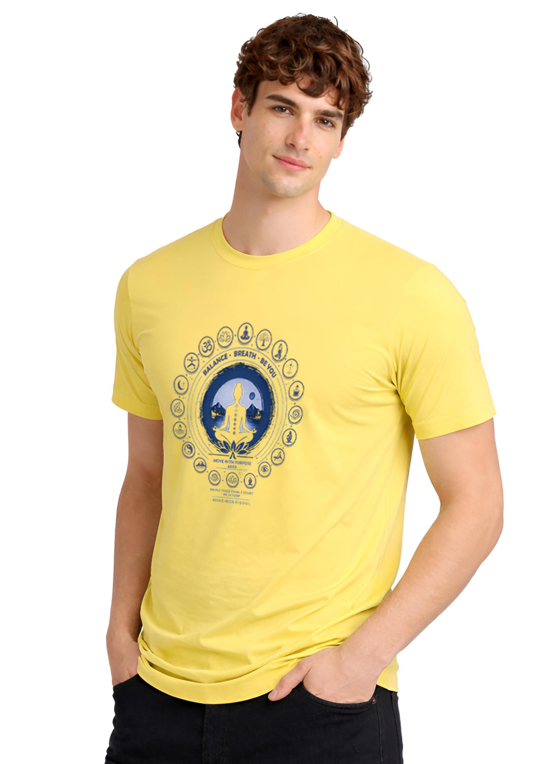 Men Yellow Printed Casual T-Shirt