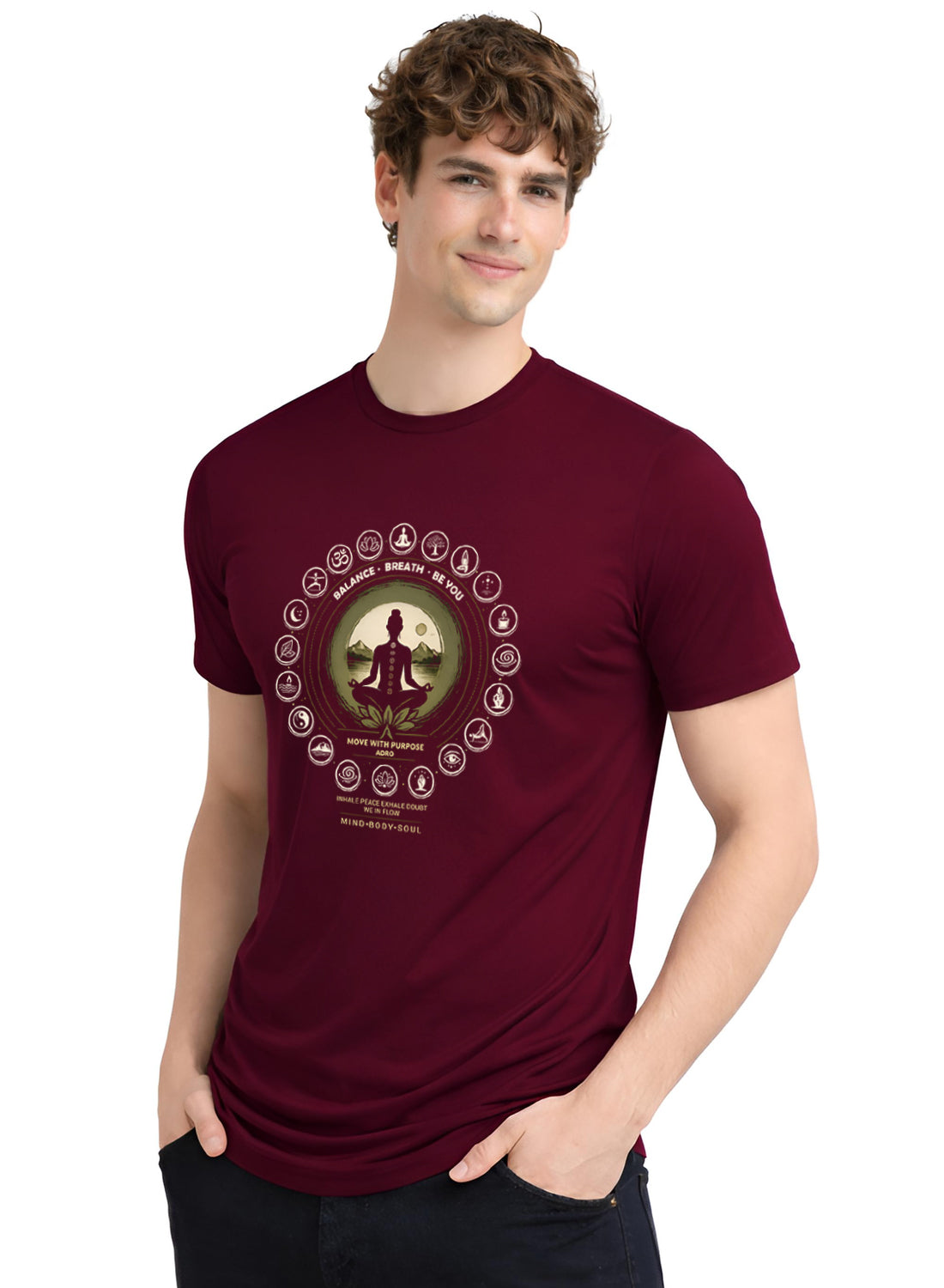 Men Maroon Printed Casual T-Shirt