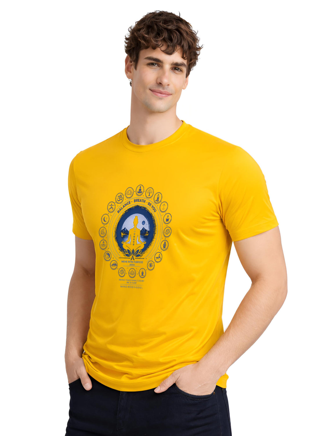Men Mustard Printed Casual T-Shirt