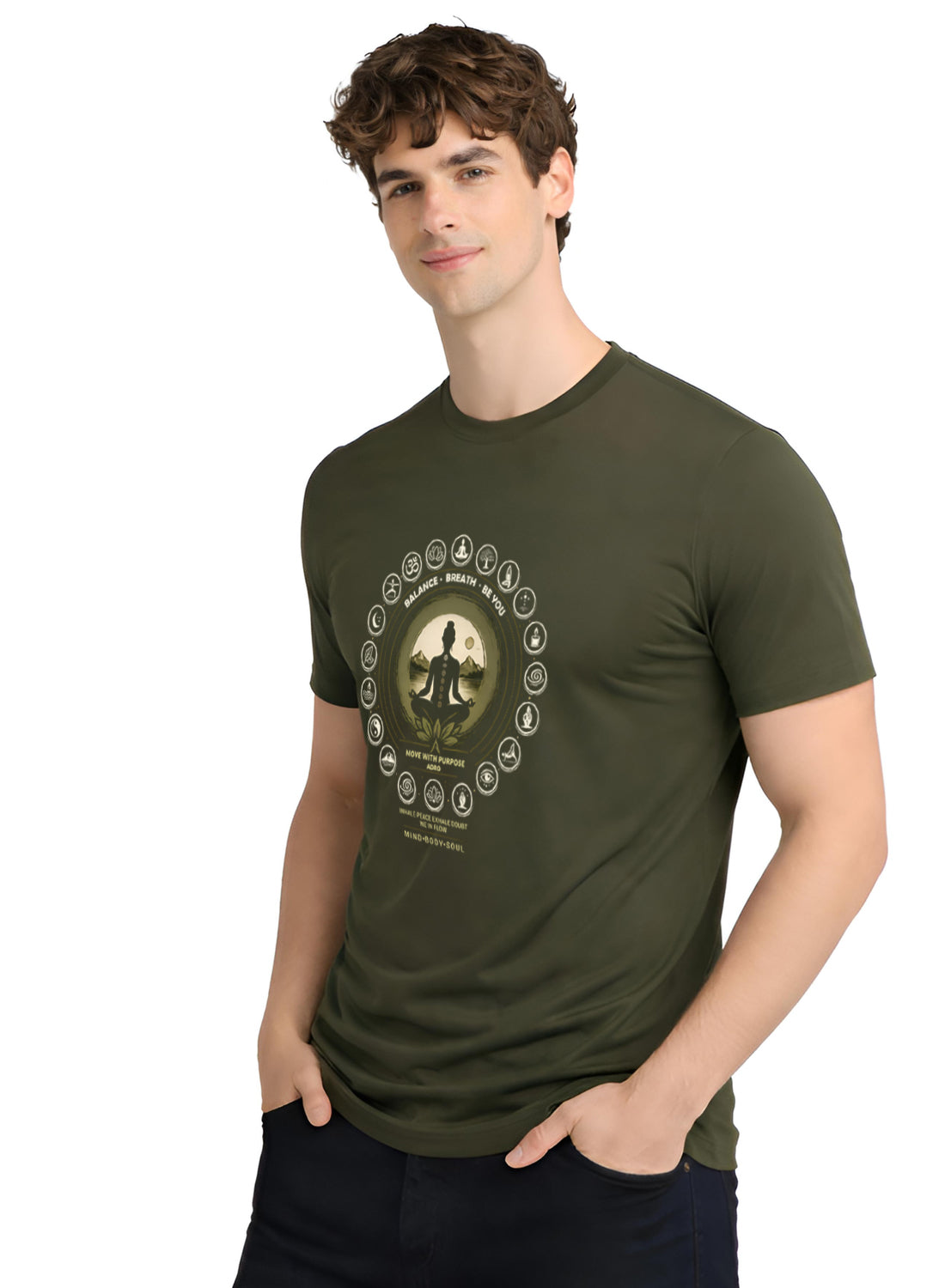 Men Olive Printed Casual T-Shirt