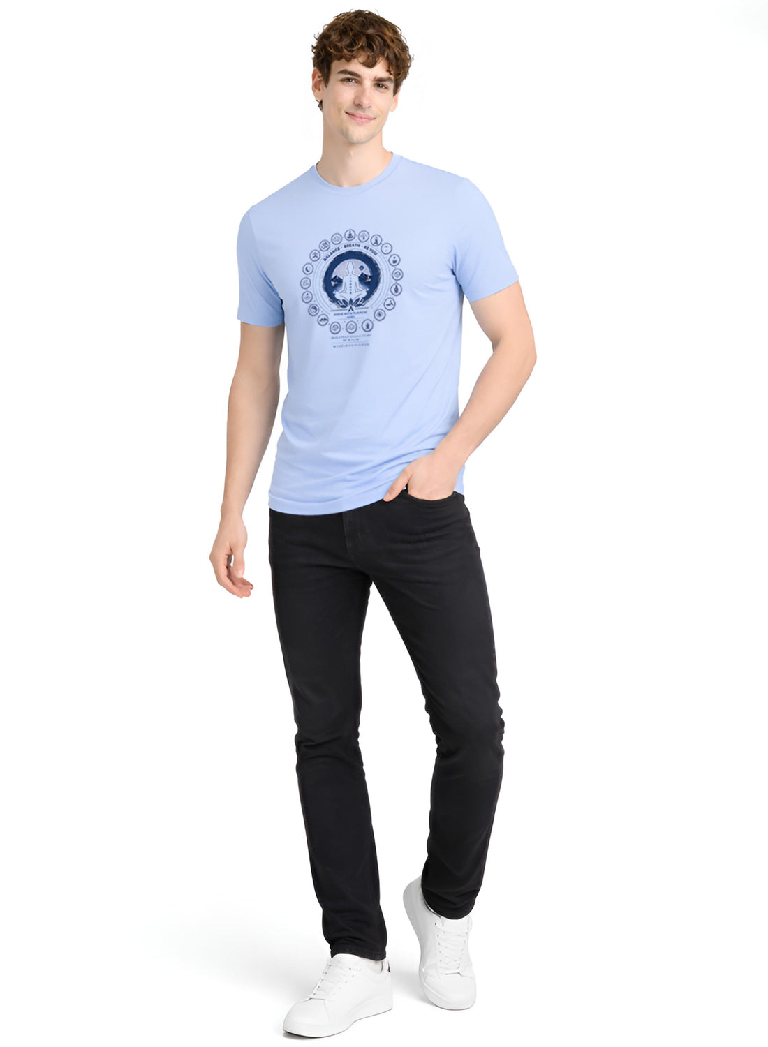 Men Blue Printed Casual T-Shirt