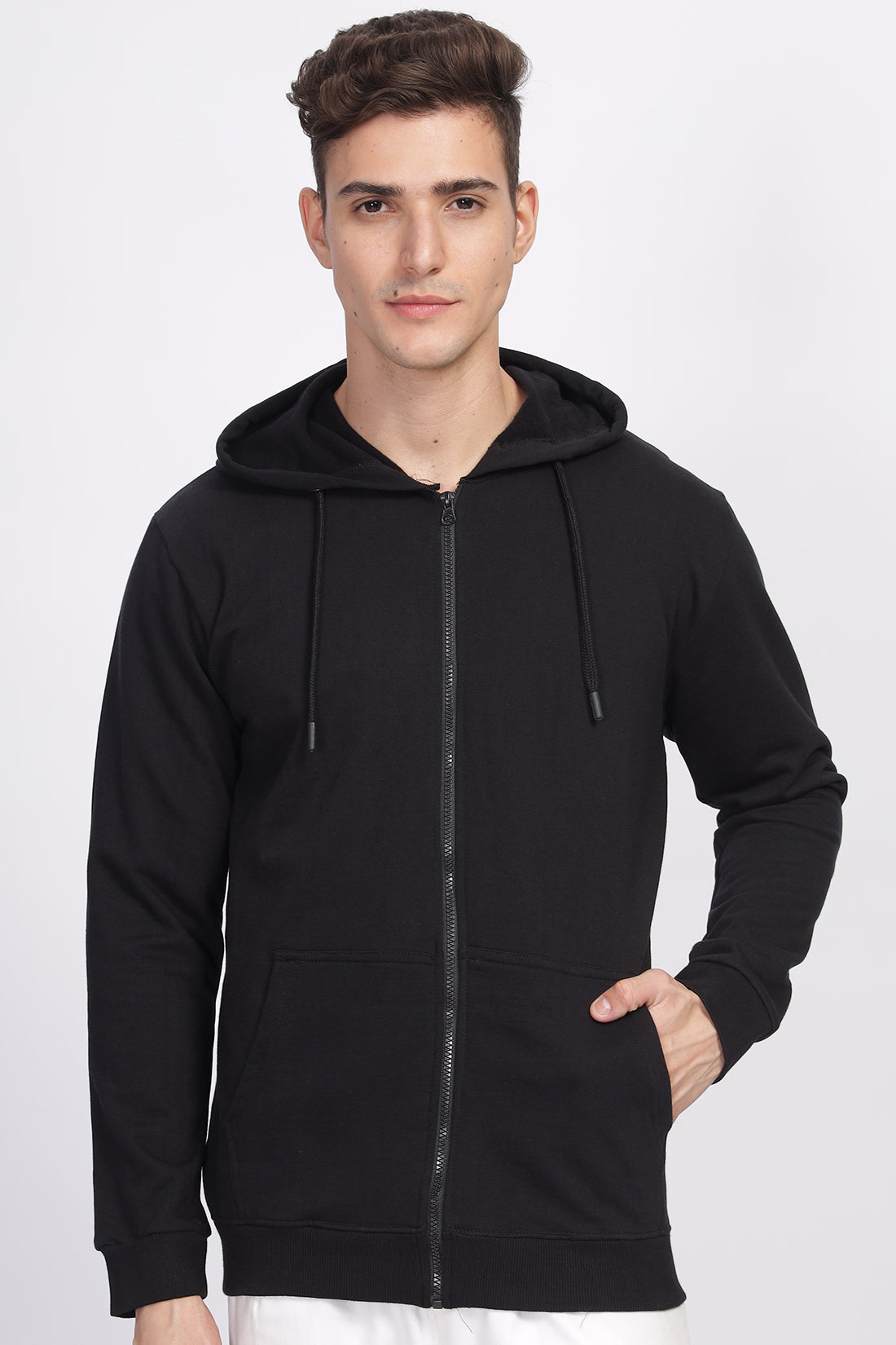 Men Black  Sweatshirt With Zipper Hoodies
