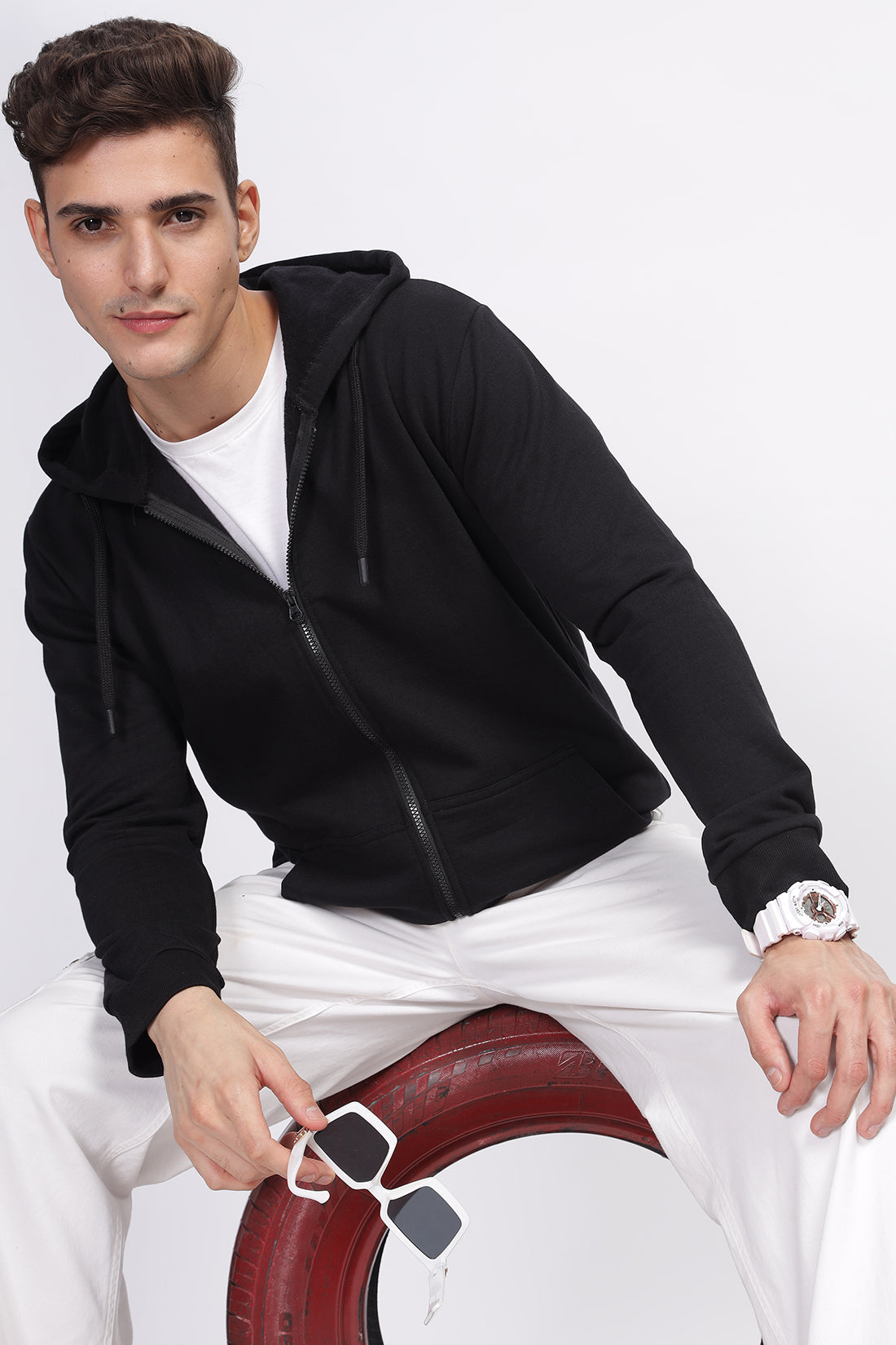 Men Black  Sweatshirt With Zipper Hoodies