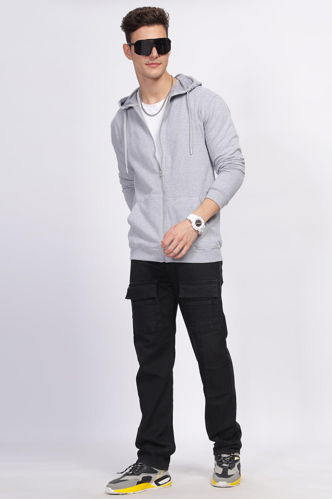 Men Grey Sweatshirt With Zipper Hoodies