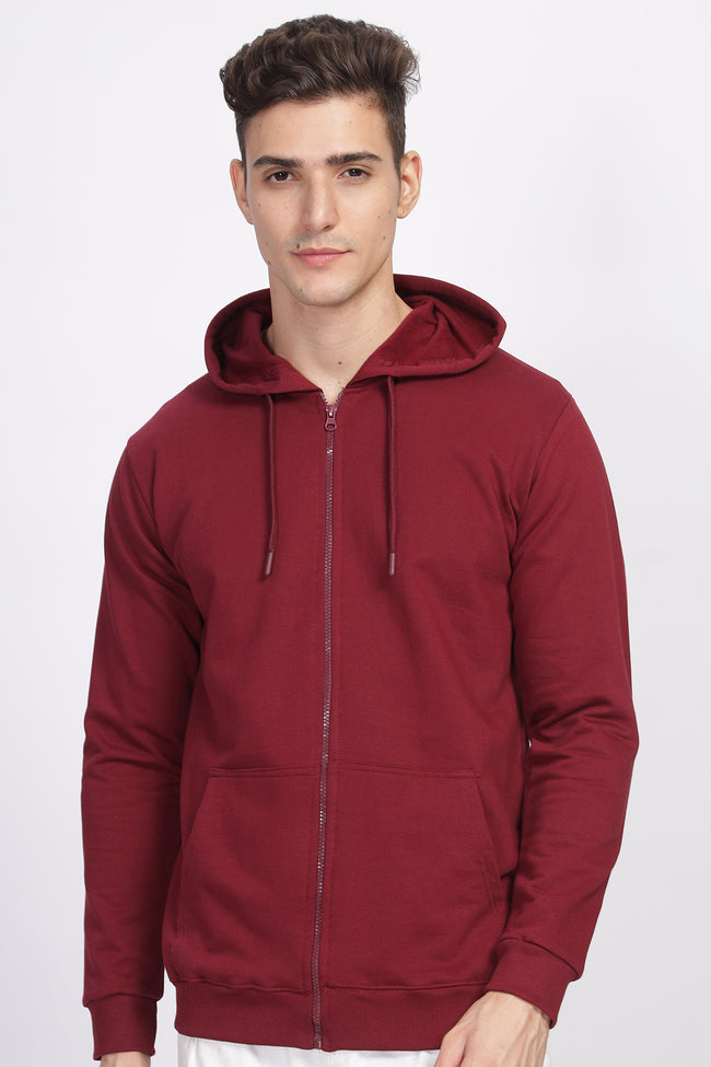 Men Maroon Sweatshirt With Zipper Hoodies