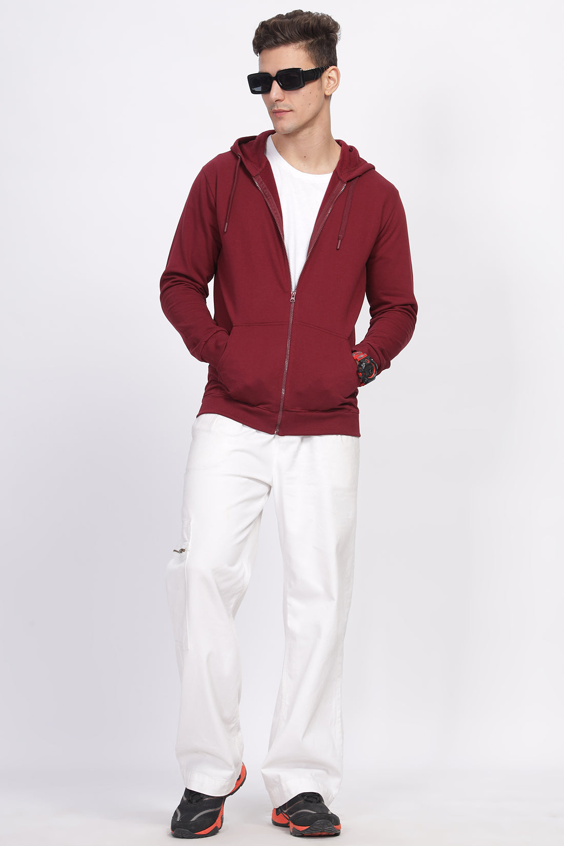 Men Maroon Sweatshirt With Zipper Hoodies