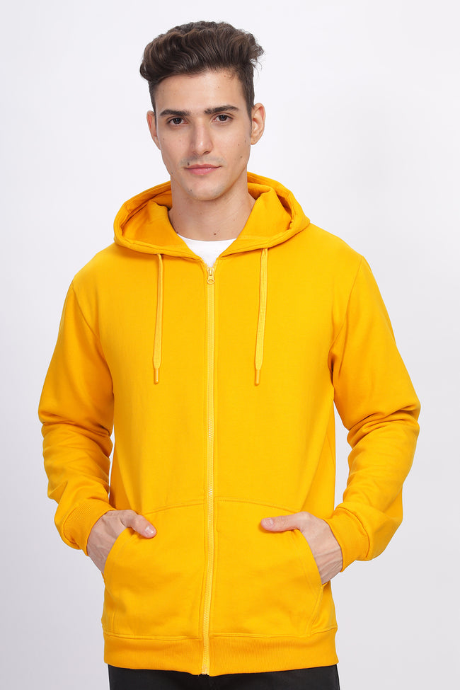 Men Mustard Sweatshirt With Zipper Hoodies