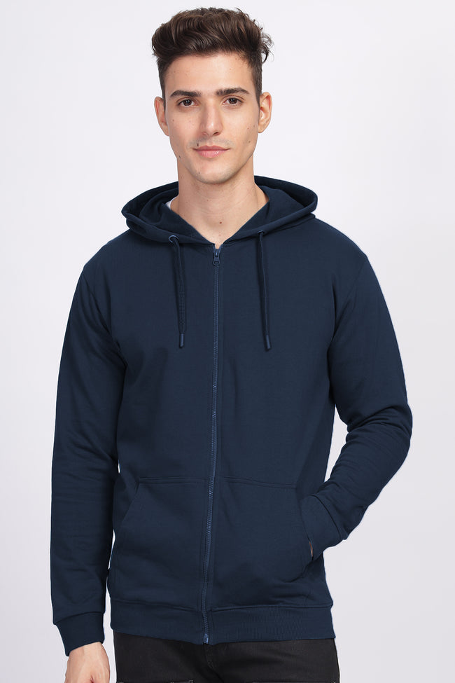 Men Navy Sweatshirt With Zipper Hoodies