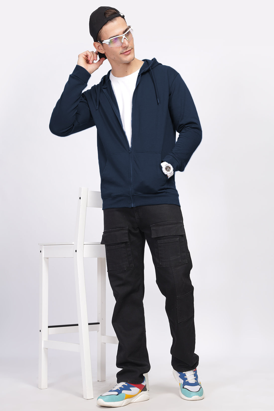 Men Navy Sweatshirt With Zipper Hoodies