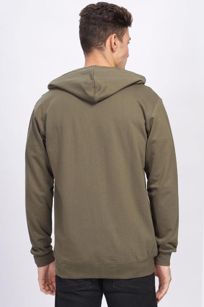 Men Olive Sweatshirt With Zipper Hoodies