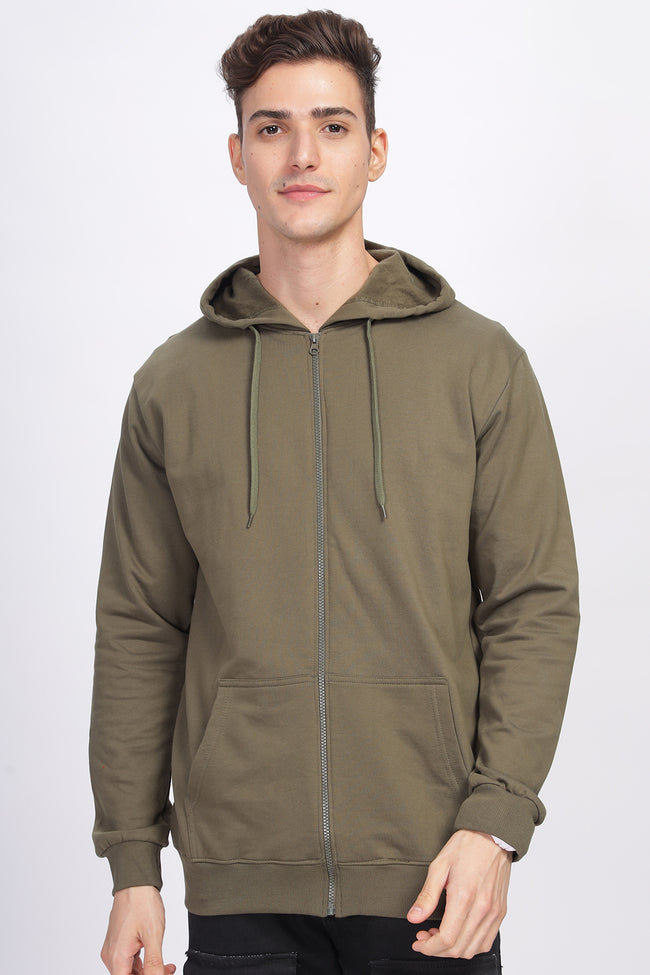 Men Olive Sweatshirt With Zipper Hoodies