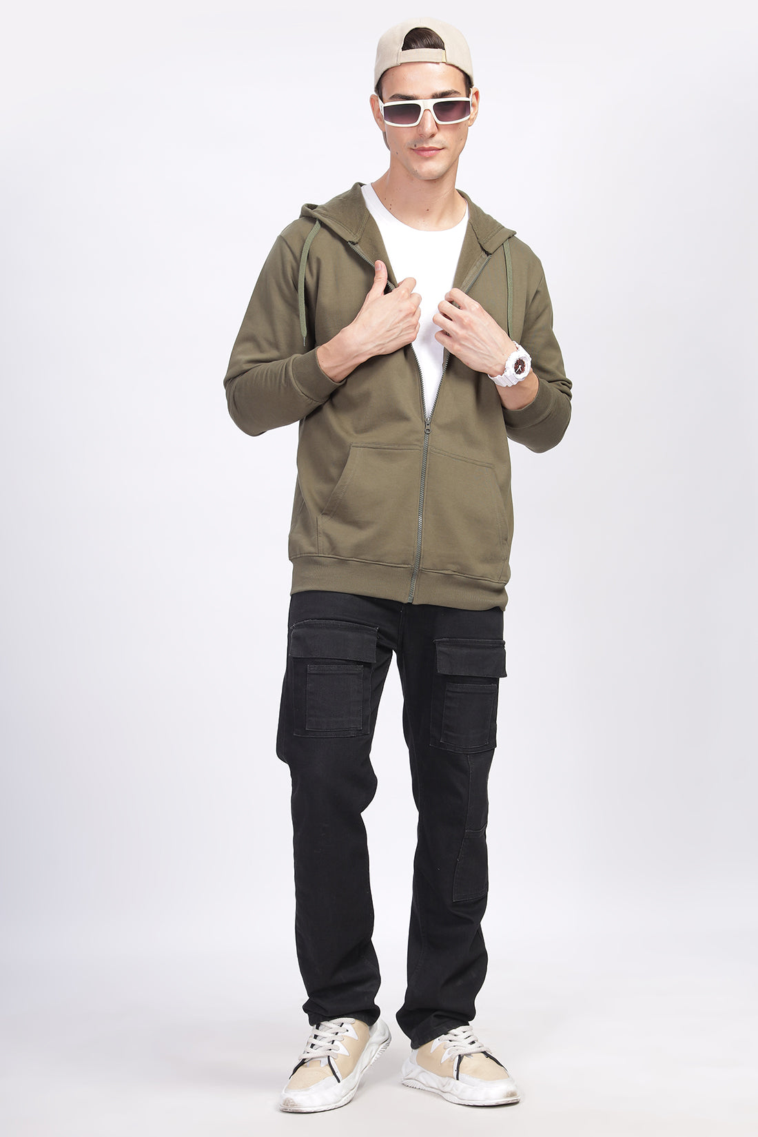 Men Olive Sweatshirt With Zipper Hoodies