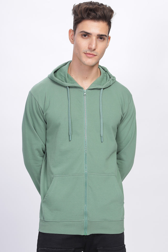 Men Green Sweatshirt With Zipper Hoodies