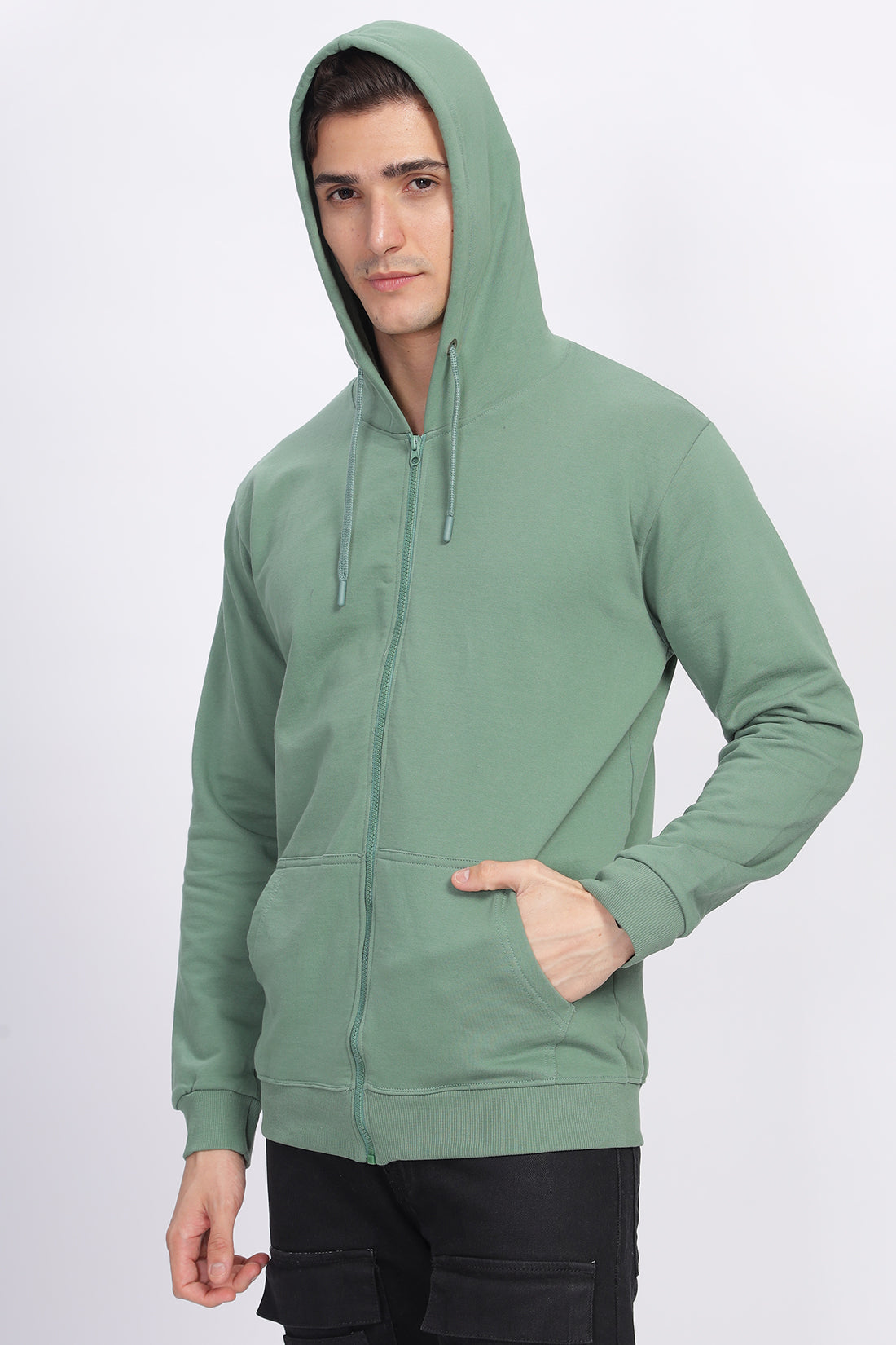 Men Green Sweatshirt With Zipper Hoodies
