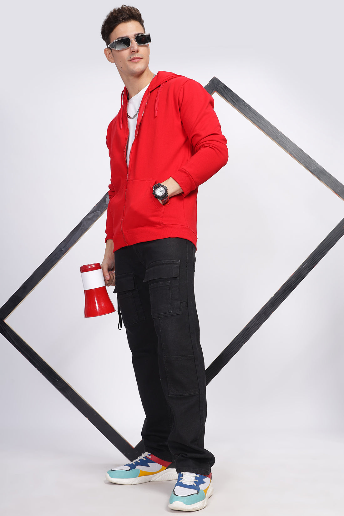Men Red Sweatshirt With Zipper Hoodies