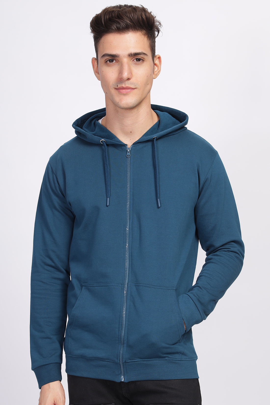 Men Teal Sweatshirt With Zipper Hoodies