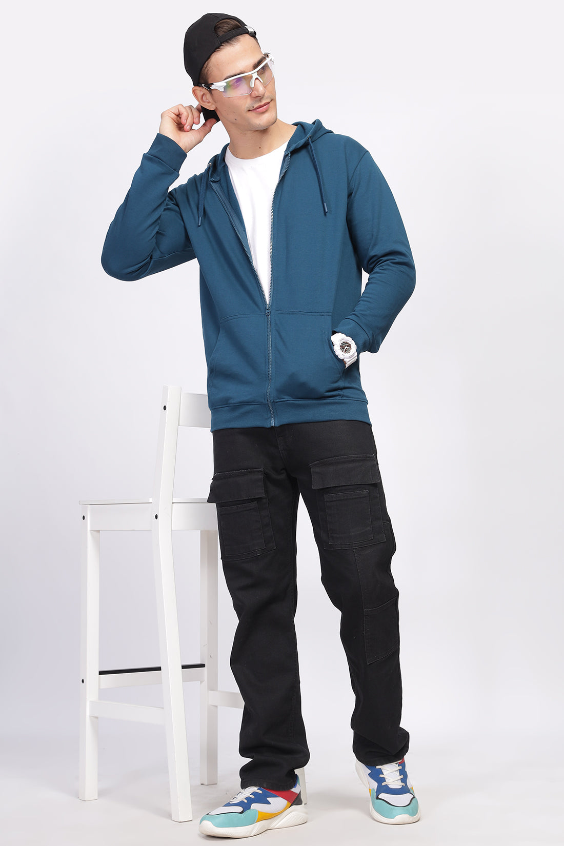 Men Teal Sweatshirt With Zipper Hoodies