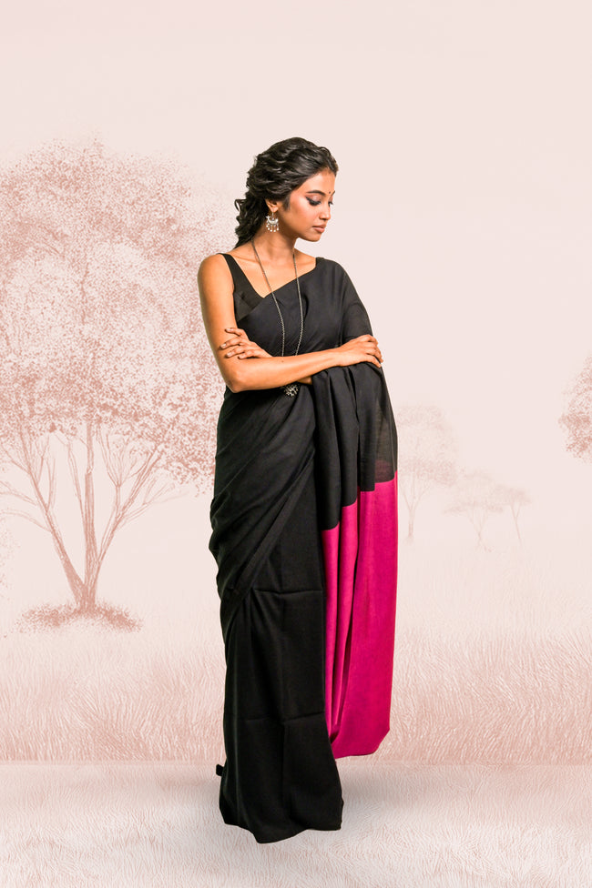 Zindagi ki safar Black Handloom Cotton Acrylic Saree