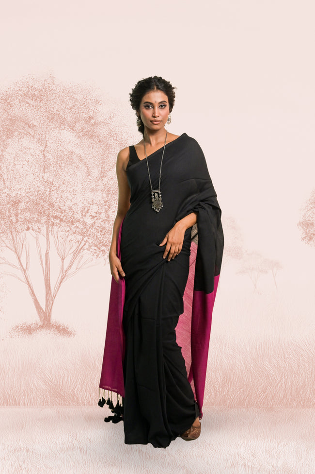 Zindagi ki safar Black Handloom Cotton Acrylic Saree