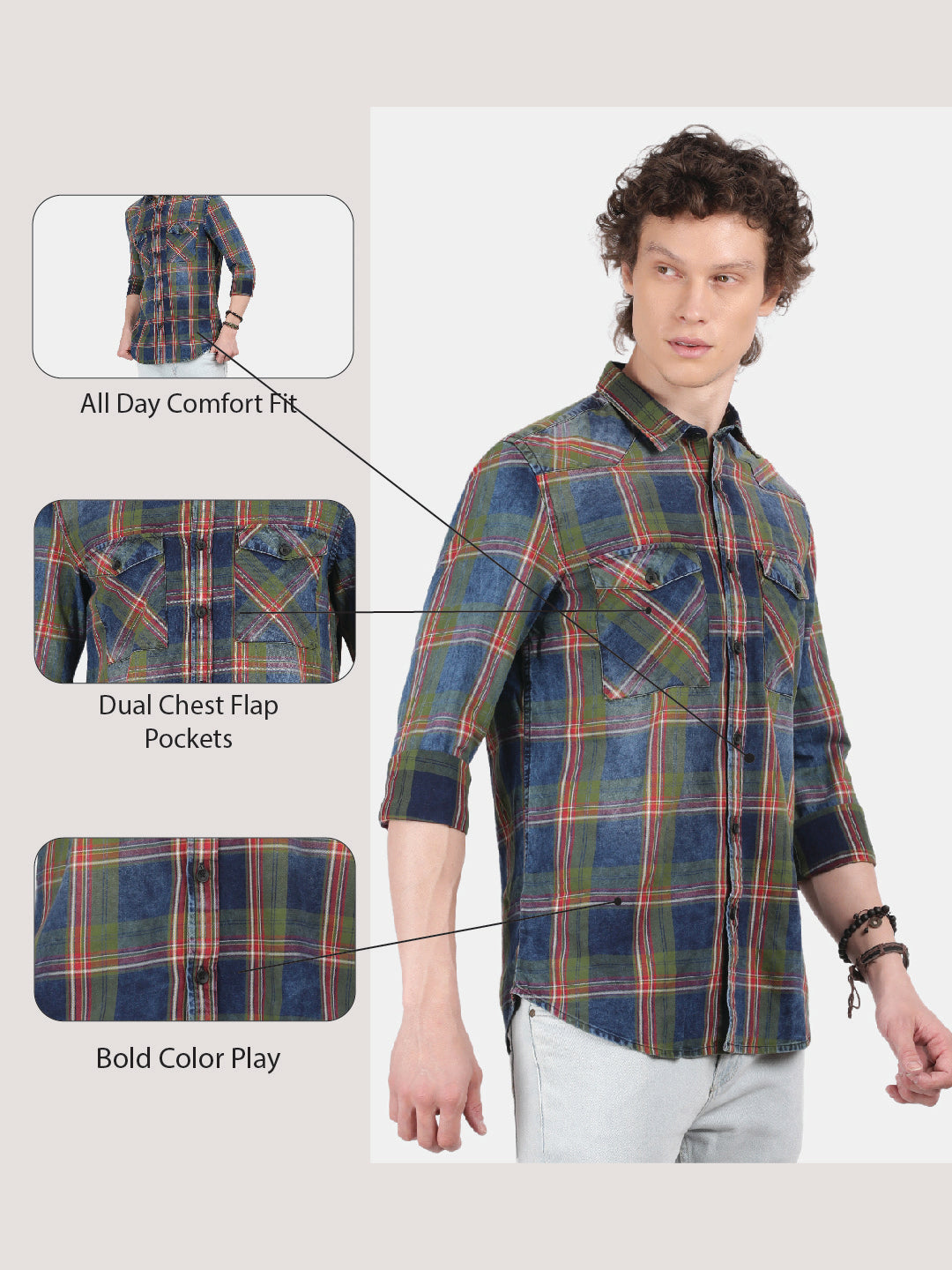 Men Blue Slim Fit Spread Collar Full Sleeve Casual Shirt