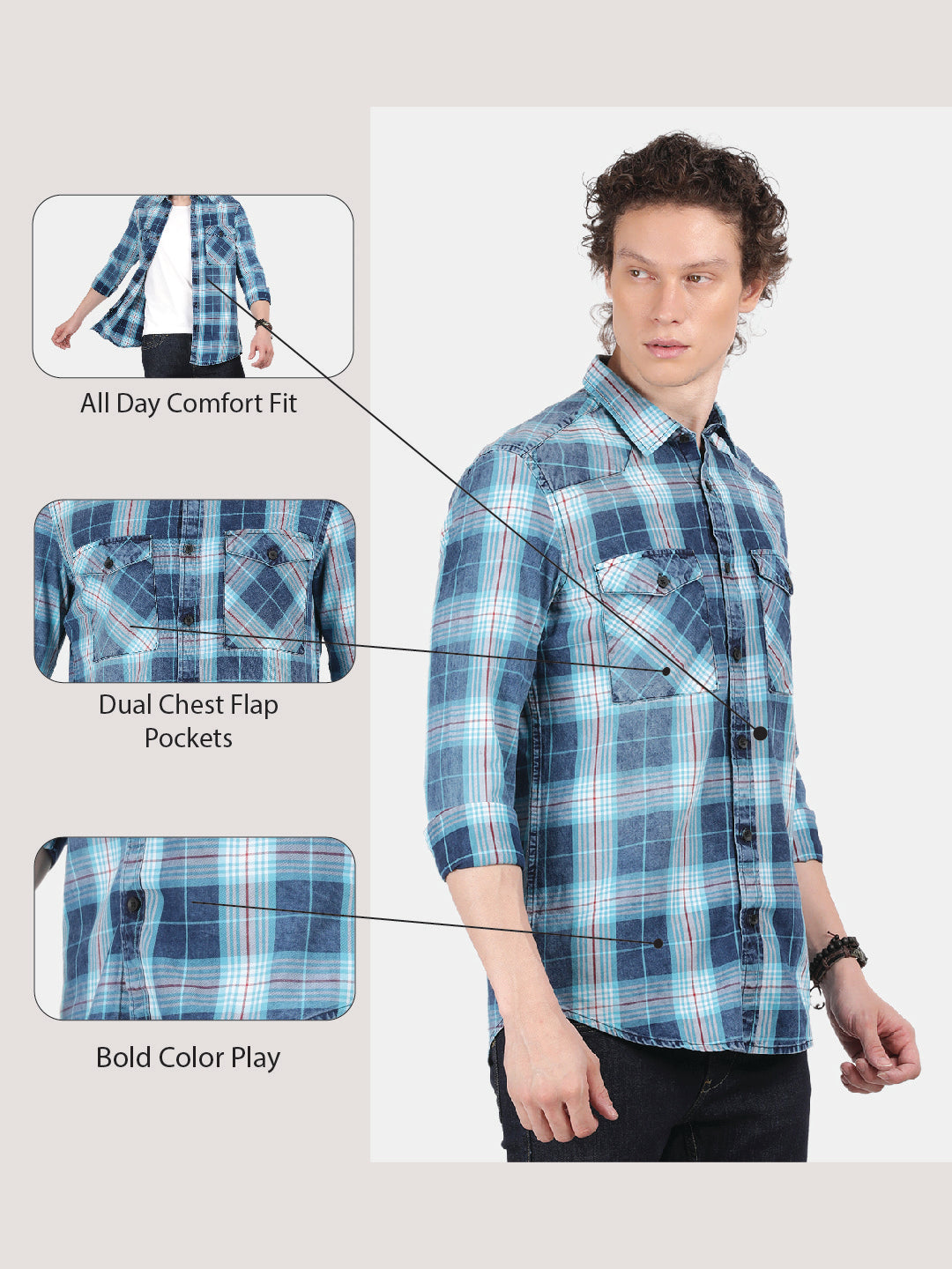 Men Navy Slim Fit Spread Collar Full Sleeve Casual Shirt