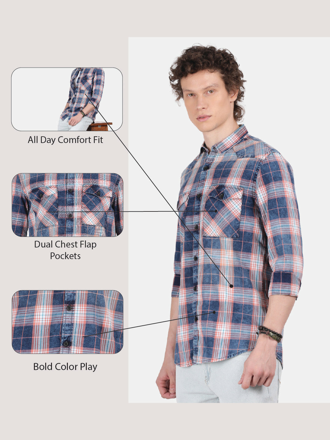 Men Navy Blue Slim Fit Spread Collar Full Sleeve Casual Shirt
