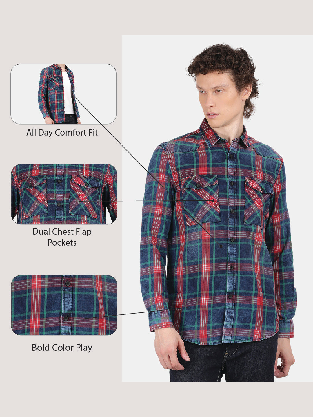 Men Blue Slim Fit Spread Collar Full Sleeve Casual Shirt