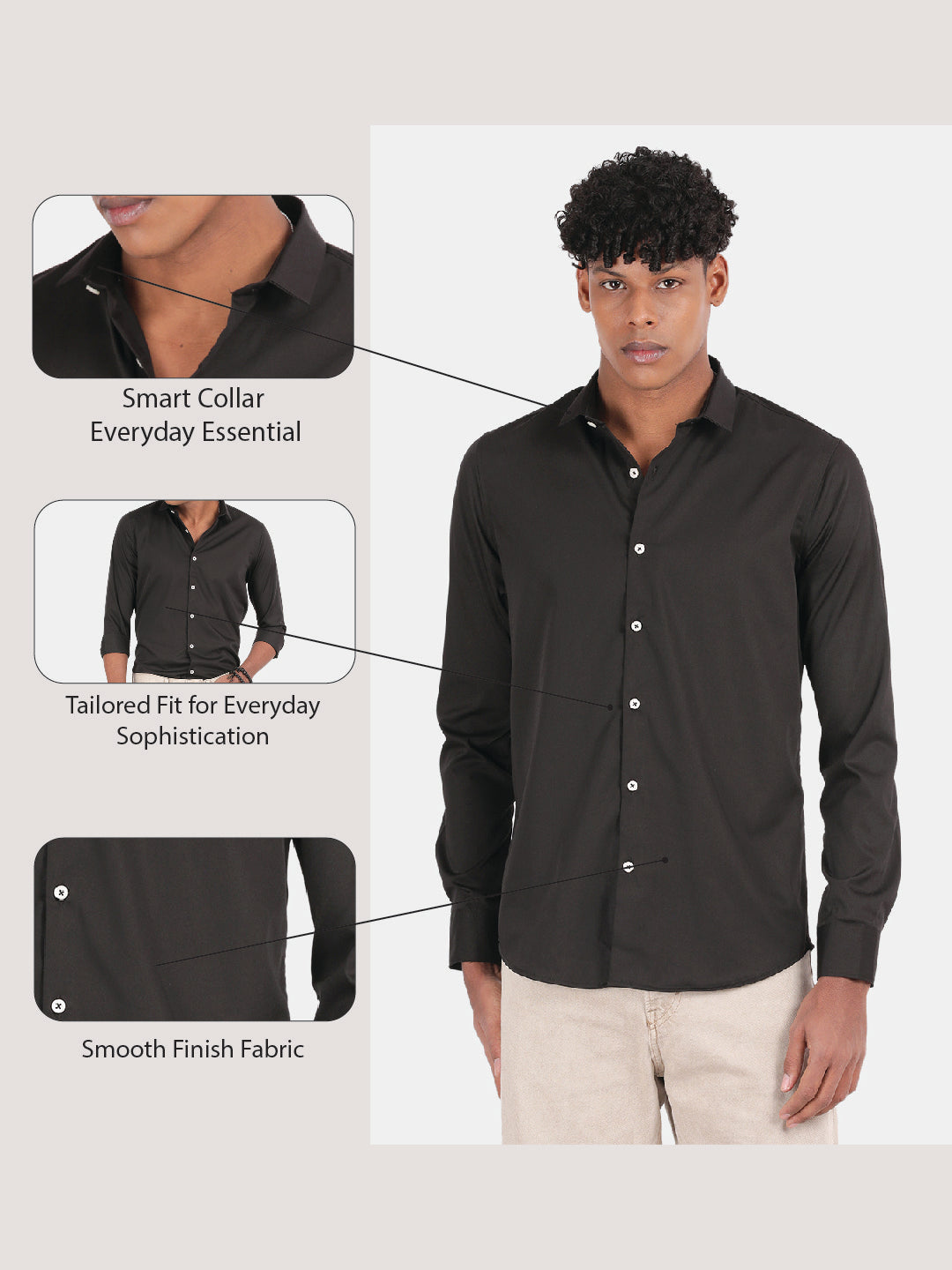 Men Black Slim Fit Spread Collar Full Sleeve Casual Shirt